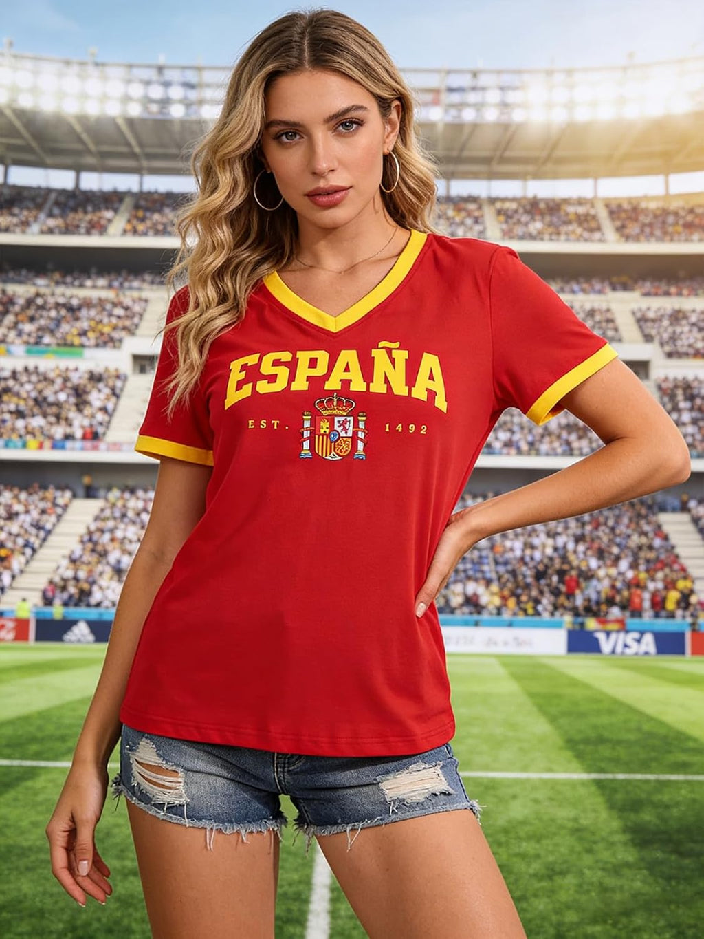 Women's Spain Soccer Jersey Y2K V-Neck Tee