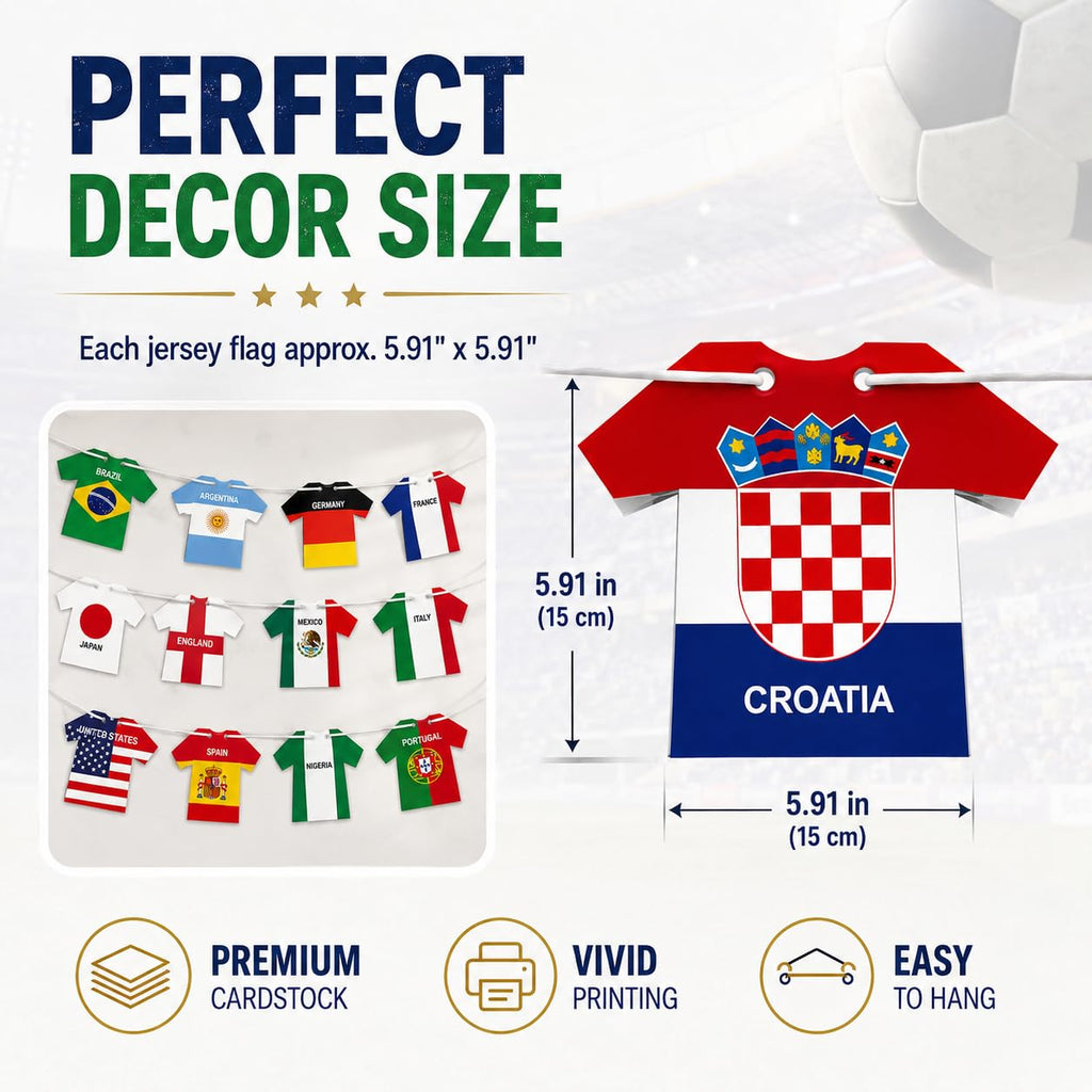 48 Countries Soccer Jersey Flag Bunting Banner, World Cup Decor Garland