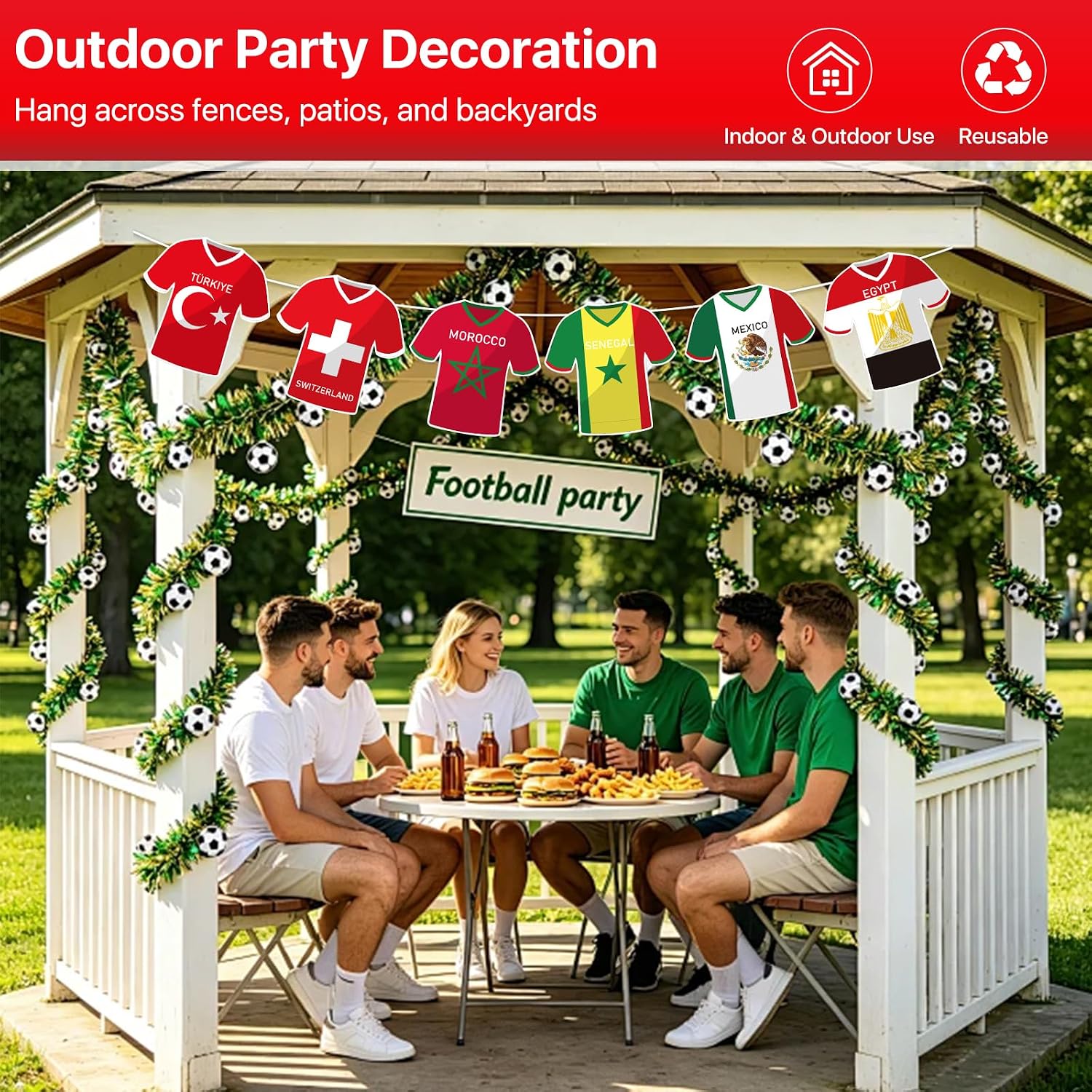 Soccer Jersey Cloth String Flags Garland - 50 Pcs Country Bunting Banner