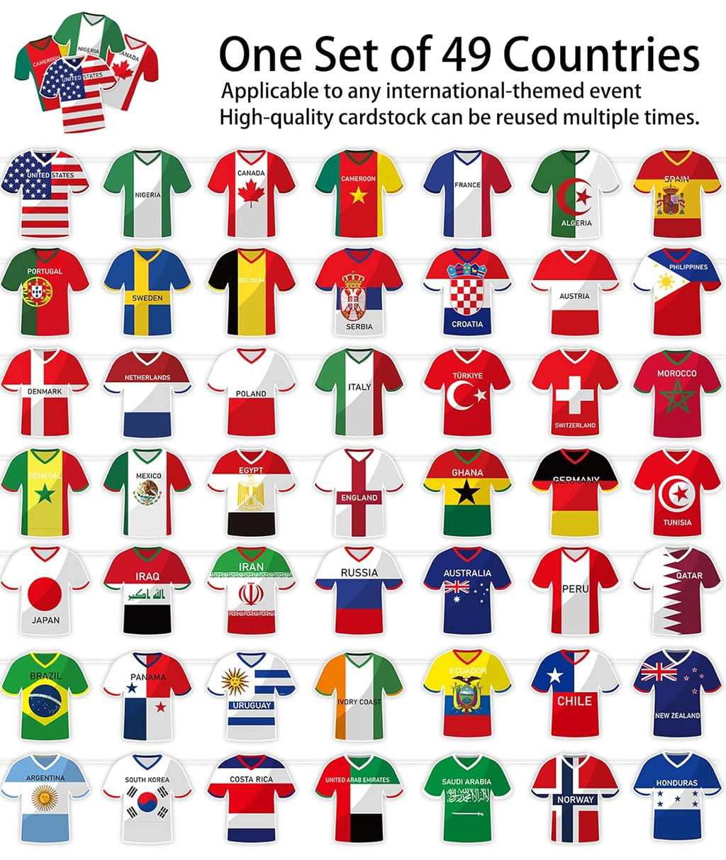 50-Count World Cup Soccer Flags Bunting Banner, International Country String Flags for Decor