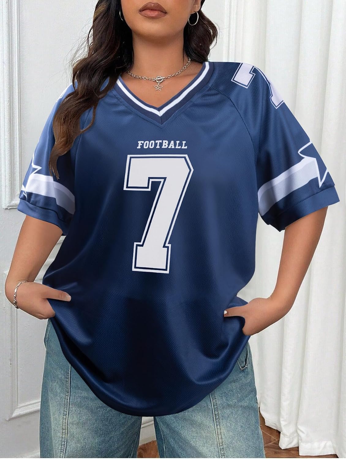Oversized Soccer Jersey Shirt for Women - Number 7 Graphic Tee