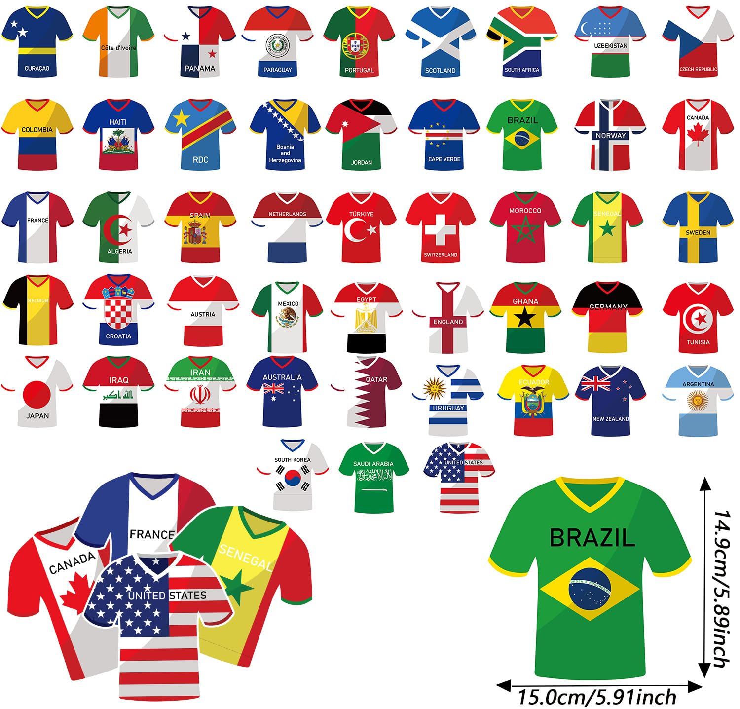 Soccer Jersey Cloth String Flags - 48 Country Bunting Banner for Sports Parties