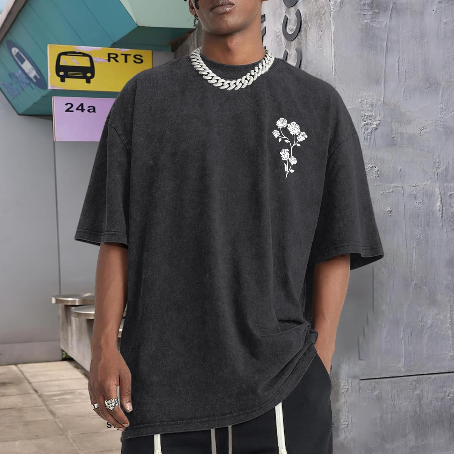 Men's Vintage Oversized Acid Wash Floral Soccer Jersey