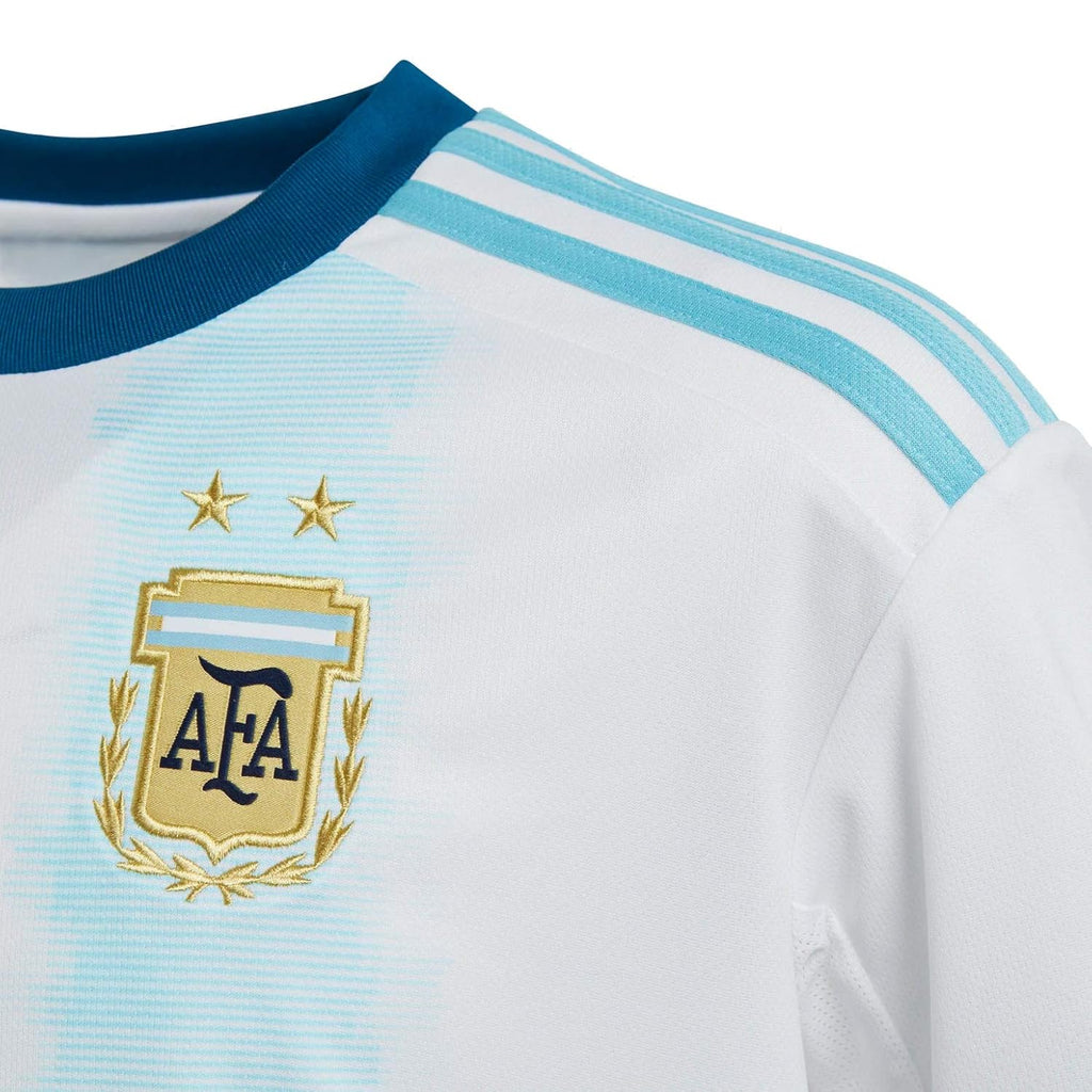 Kids Argentina Home Soccer Jersey - White/Lite Aqua, Lightweight Cloth