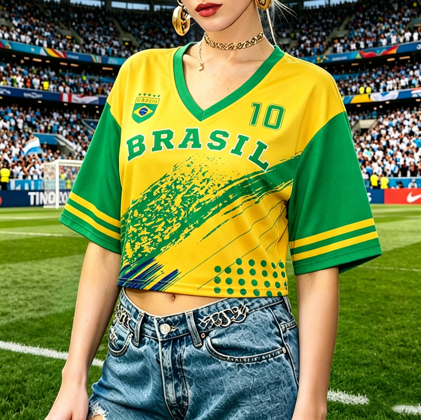 Women's Soccer Crop Top Jersey - Short Sleeve Fan Shirt