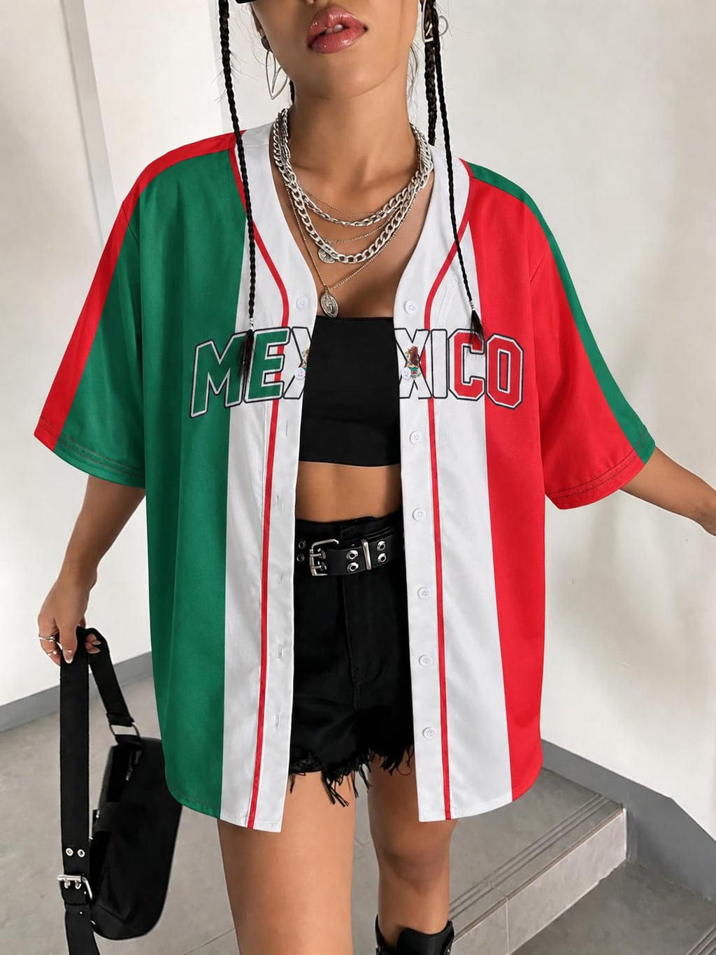 Mexico Soccer Jersey Women's Fan Shirt - Mexican Flag Button Down Top