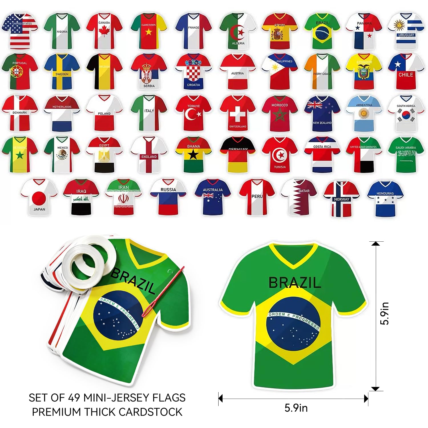 2026 World Cup Soccer Jersey Flag Banner, Flags of the World Bunting Garland, 49