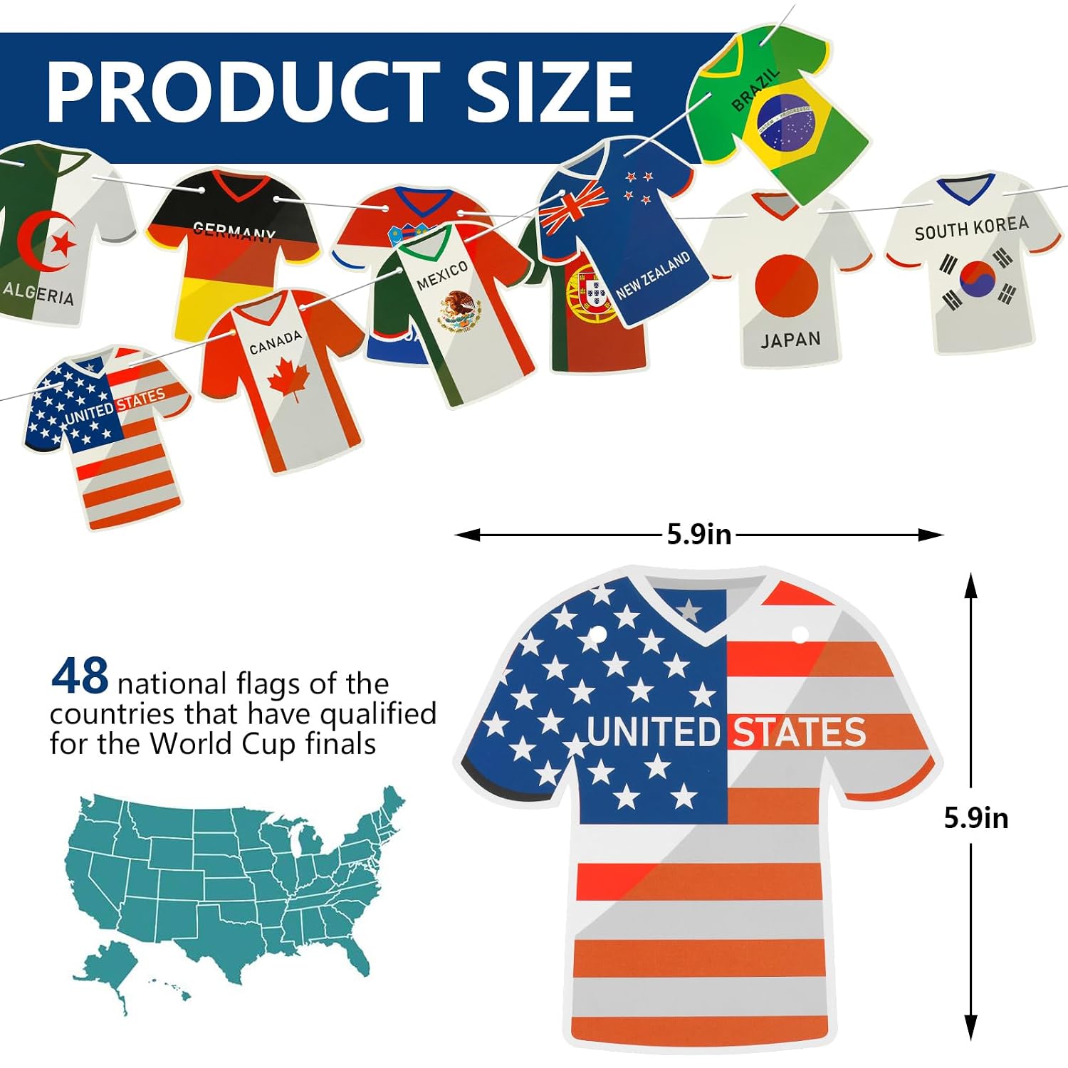 World Cup Soccer Jersey Flag Banner, 48 Country Flags for Party Decor