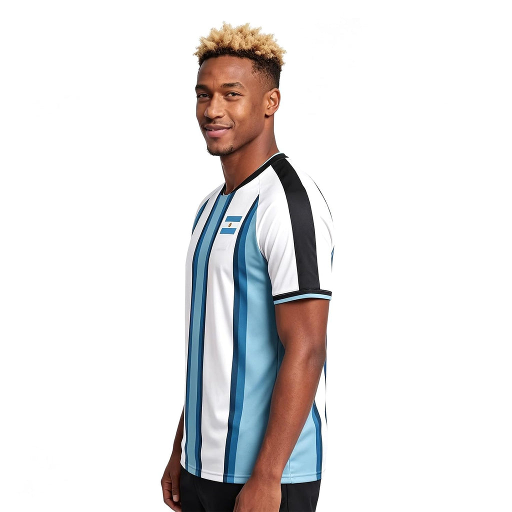 Men's Argentina Flag Soccer Jersey, Blue & White Striped, Short Sleeve, S-2XL