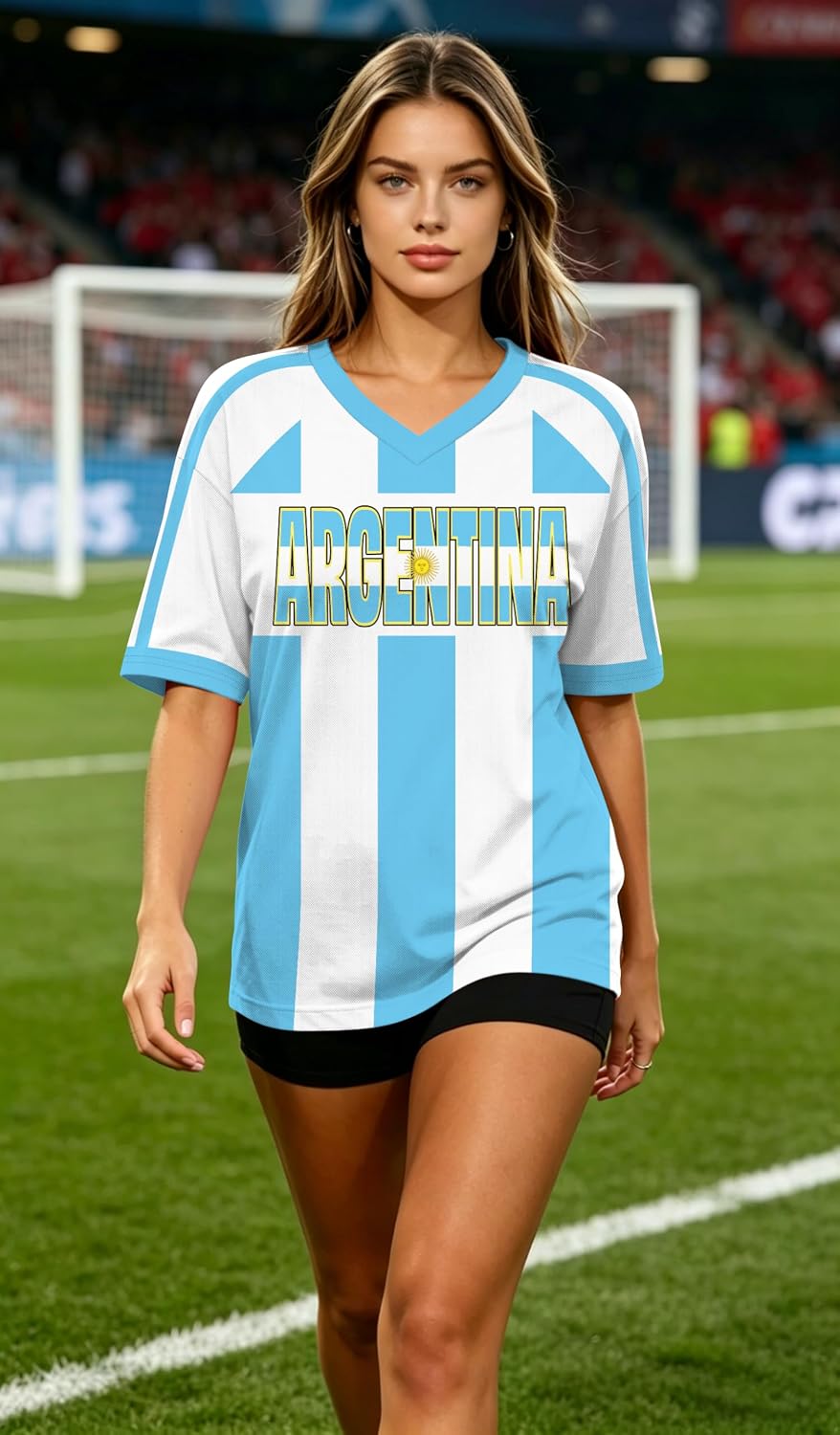 Oversized Mexico Brazil Soccer Jersey, V-Neck Y2K Fan Top