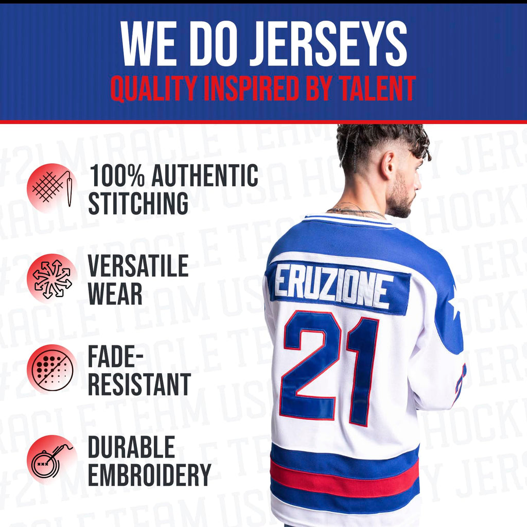 1980 USA Olympic Hockey Jersey #21 – Stitched Letters, Adult Sizes S–5XL