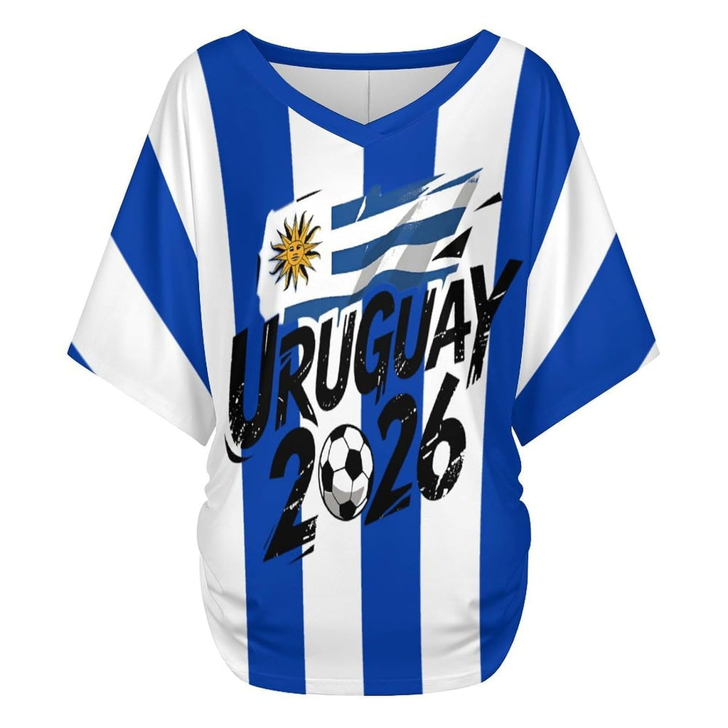 Women's V-Neck Soccer Jersey T-Shirt, Loose Fit Short Sleeve Novelty Print