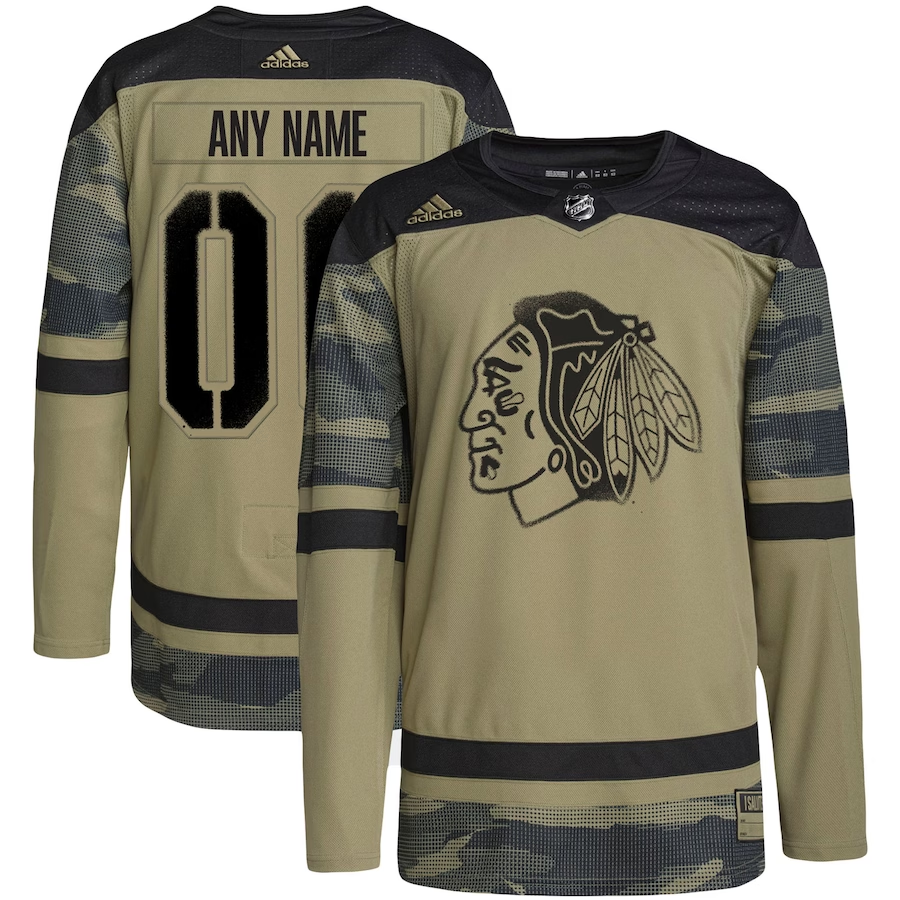 Men's Chicago Blackhawks Camo Military Appreciation Team Authentic Custom Practice Jerseys