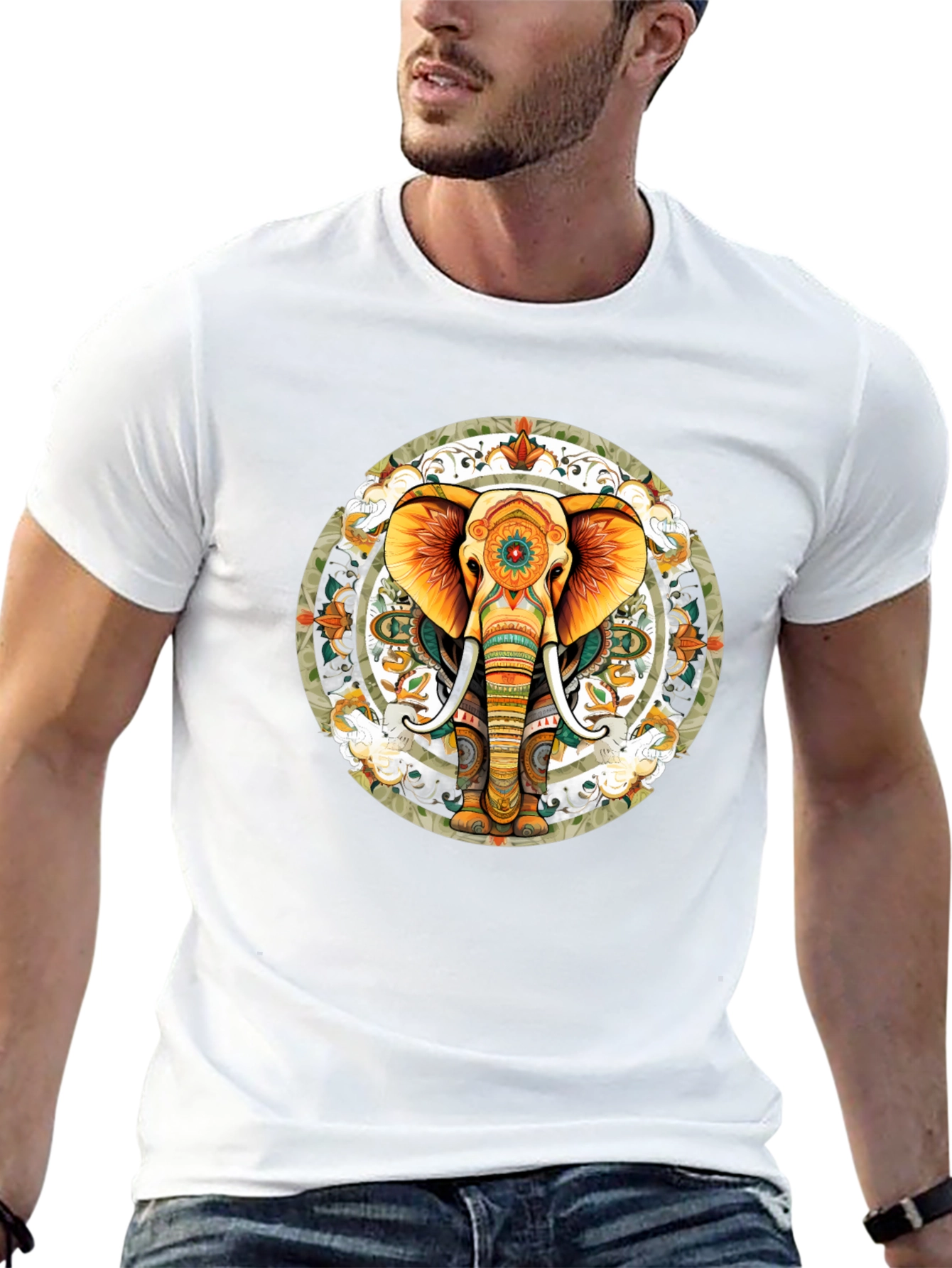 Elephant Mandala Graphic Tee - Black Cotton Blend