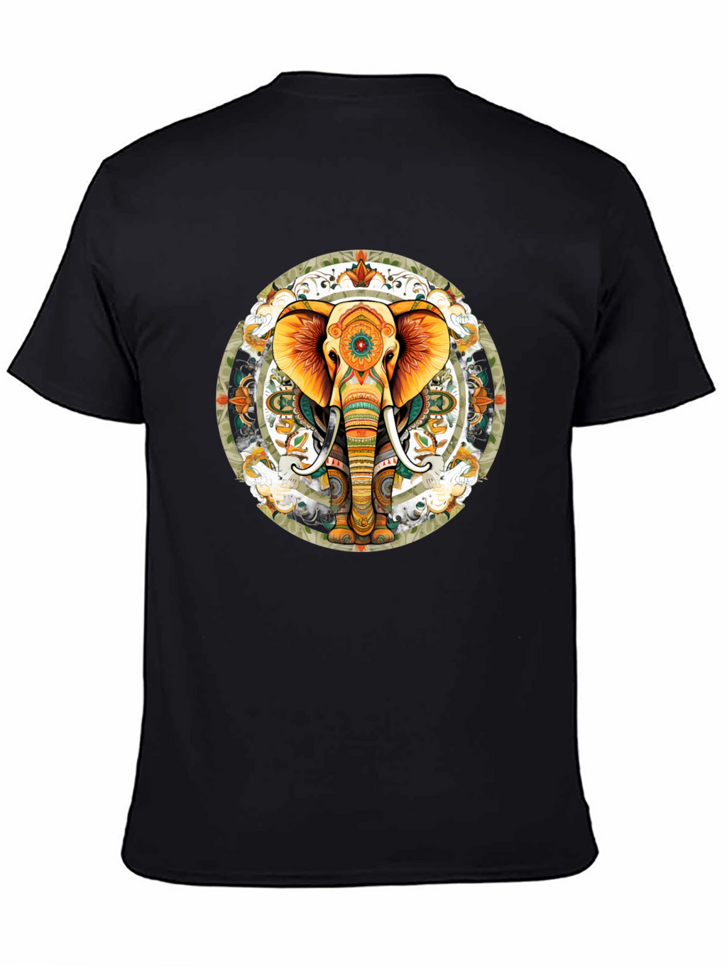 Elephant Mandala Graphic Tee - Black Cotton Blend