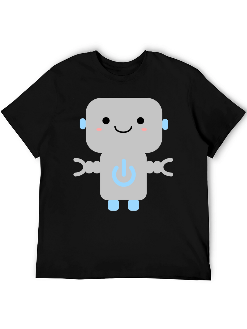 Cute Robot Graphic Tee - Black Cotton T-Shirt