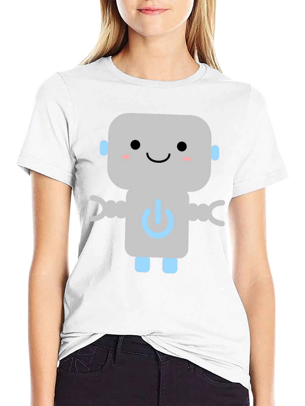 Cute Robot Graphic Tee - Black Cotton T-Shirt