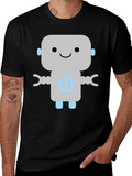 Cute Robot Graphic Tee - Black Cotton T-Shirt