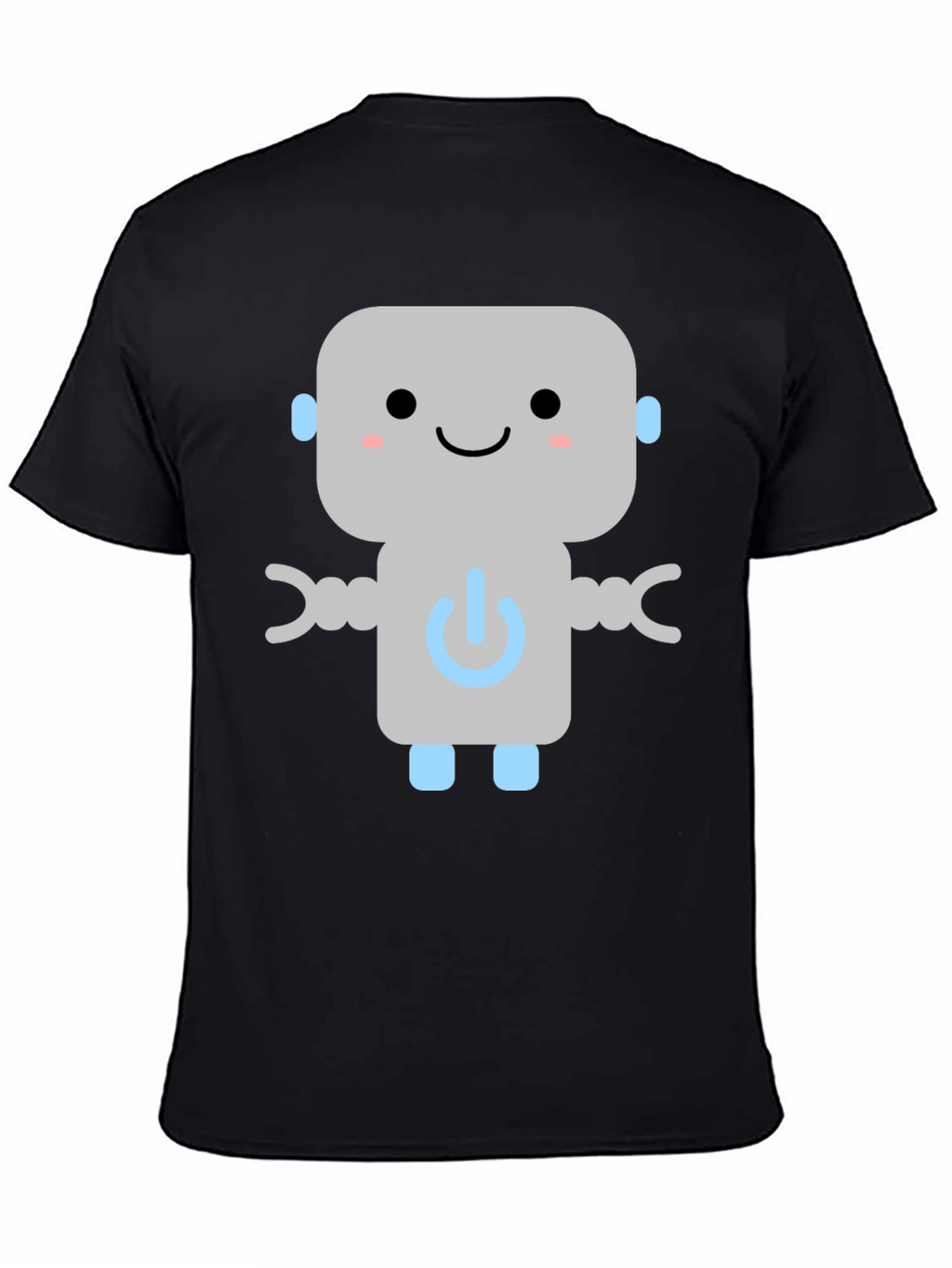 Cute Robot Graphic Tee - Black Cotton T-Shirt