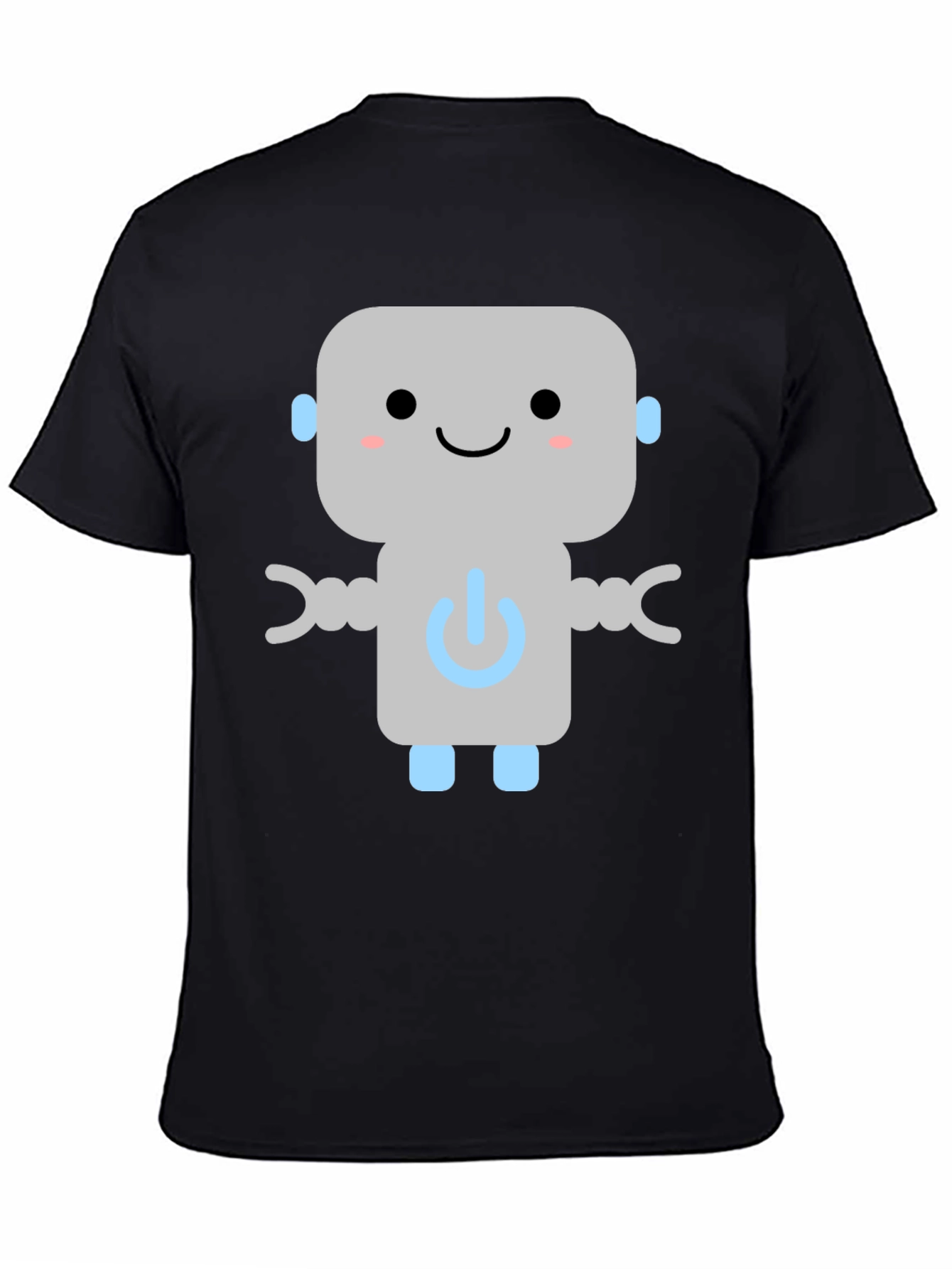 Cute Robot Graphic Tee - Black Cotton T-Shirt