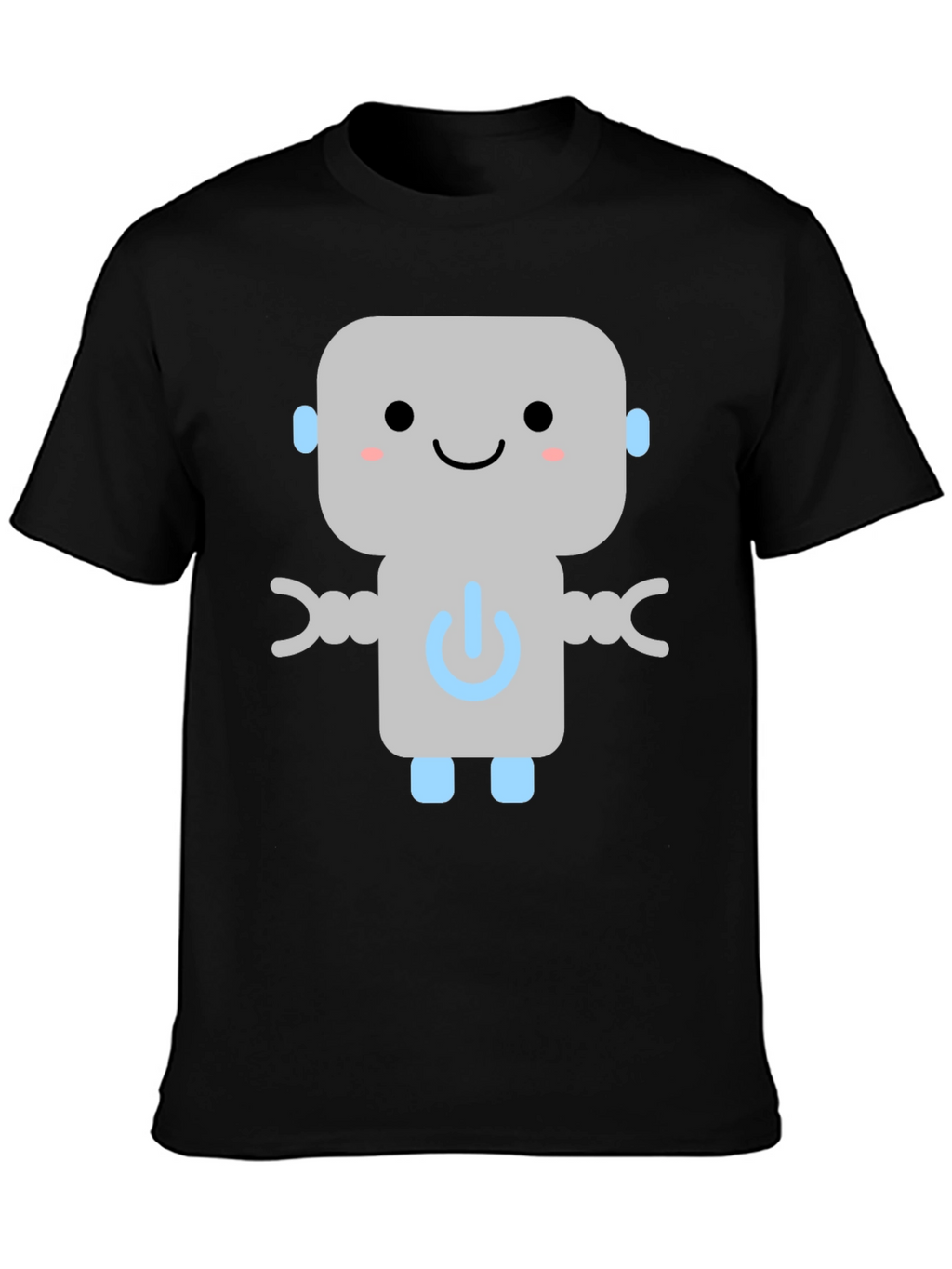 Cute Robot Graphic Tee - Black Cotton T-Shirt
