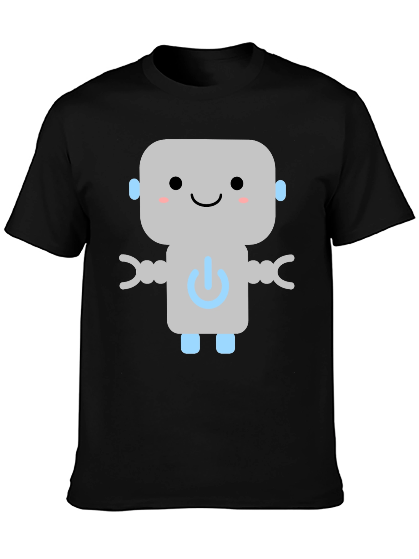 Cute Robot Graphic Tee - Black Cotton T-Shirt