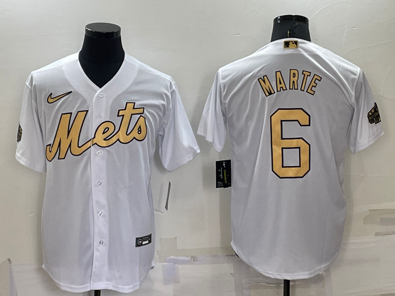 Men's New York Mets Starling Marte #6 White Replica Baseball Jerseys