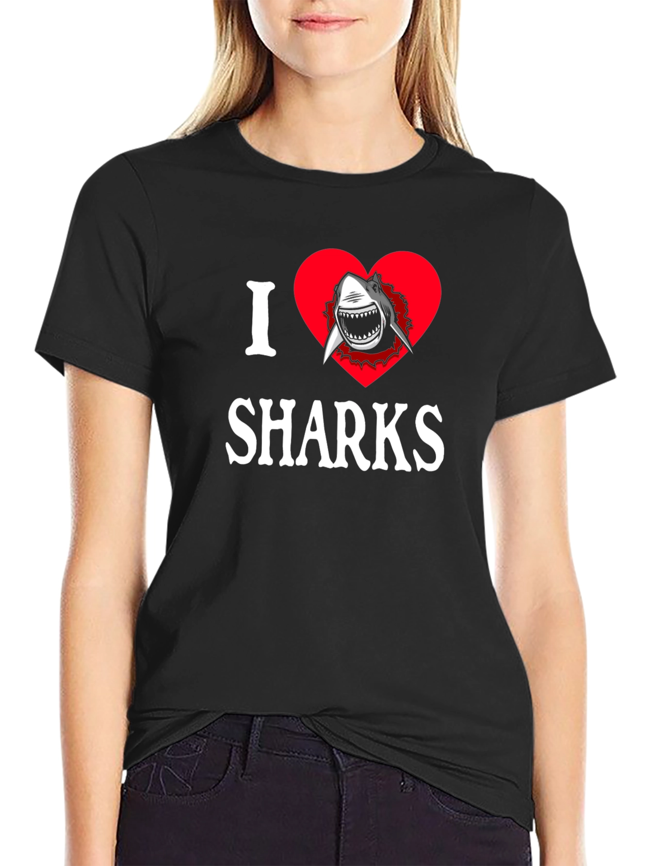 I Heart Sharks Graphic T-Shirt - Black Cotton Tee