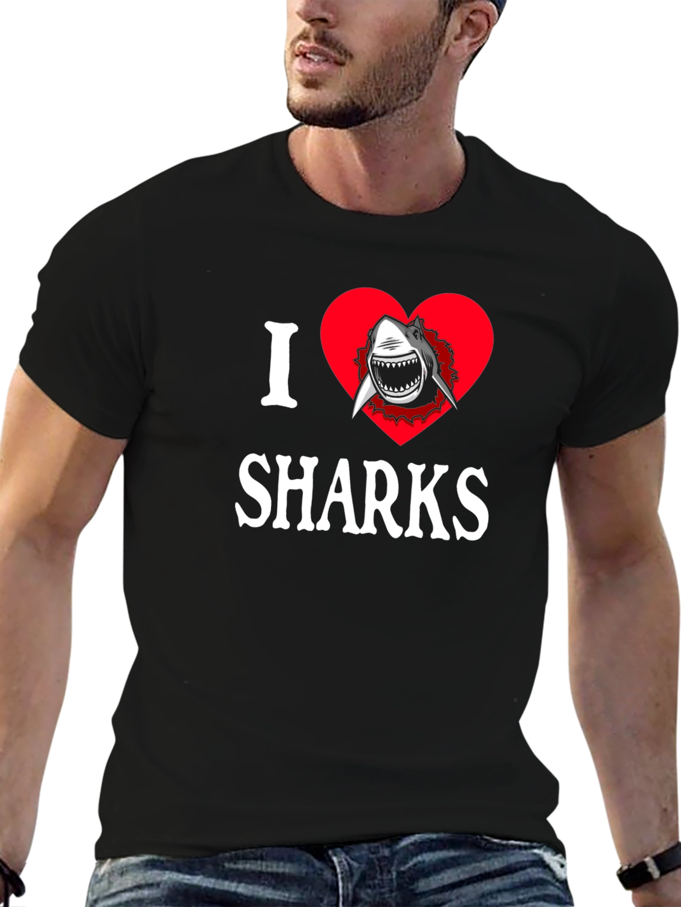 I Heart Sharks Graphic T-Shirt - Black Cotton Tee