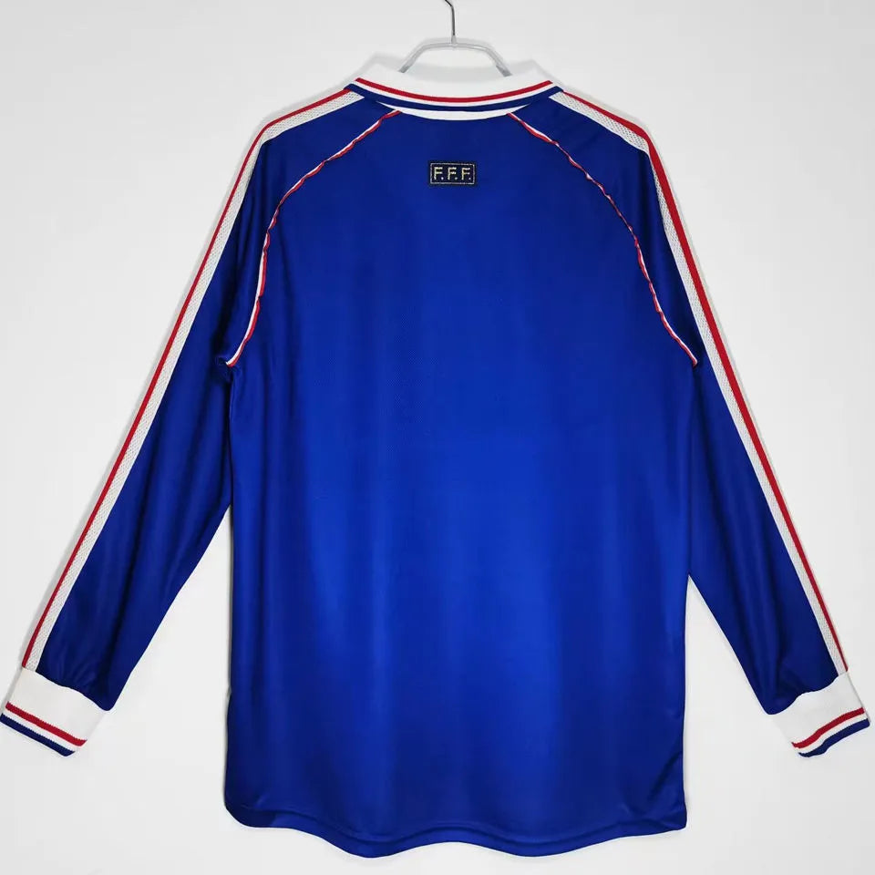 1998 France Home Long Sleeve Retro Soccer Jersey Back