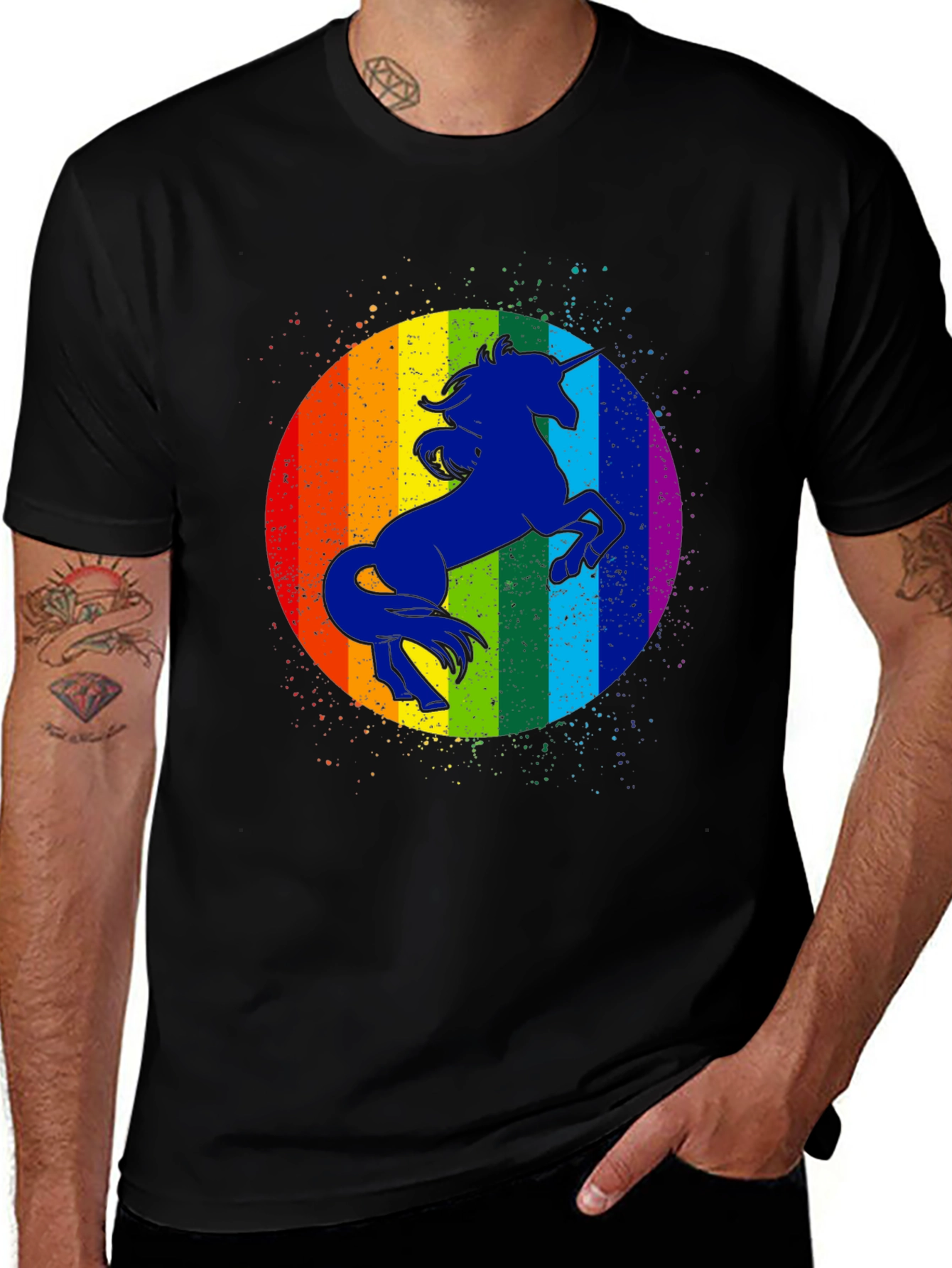 Unicorn Rainbow Graphic Tee - Mens Black T-Shirt