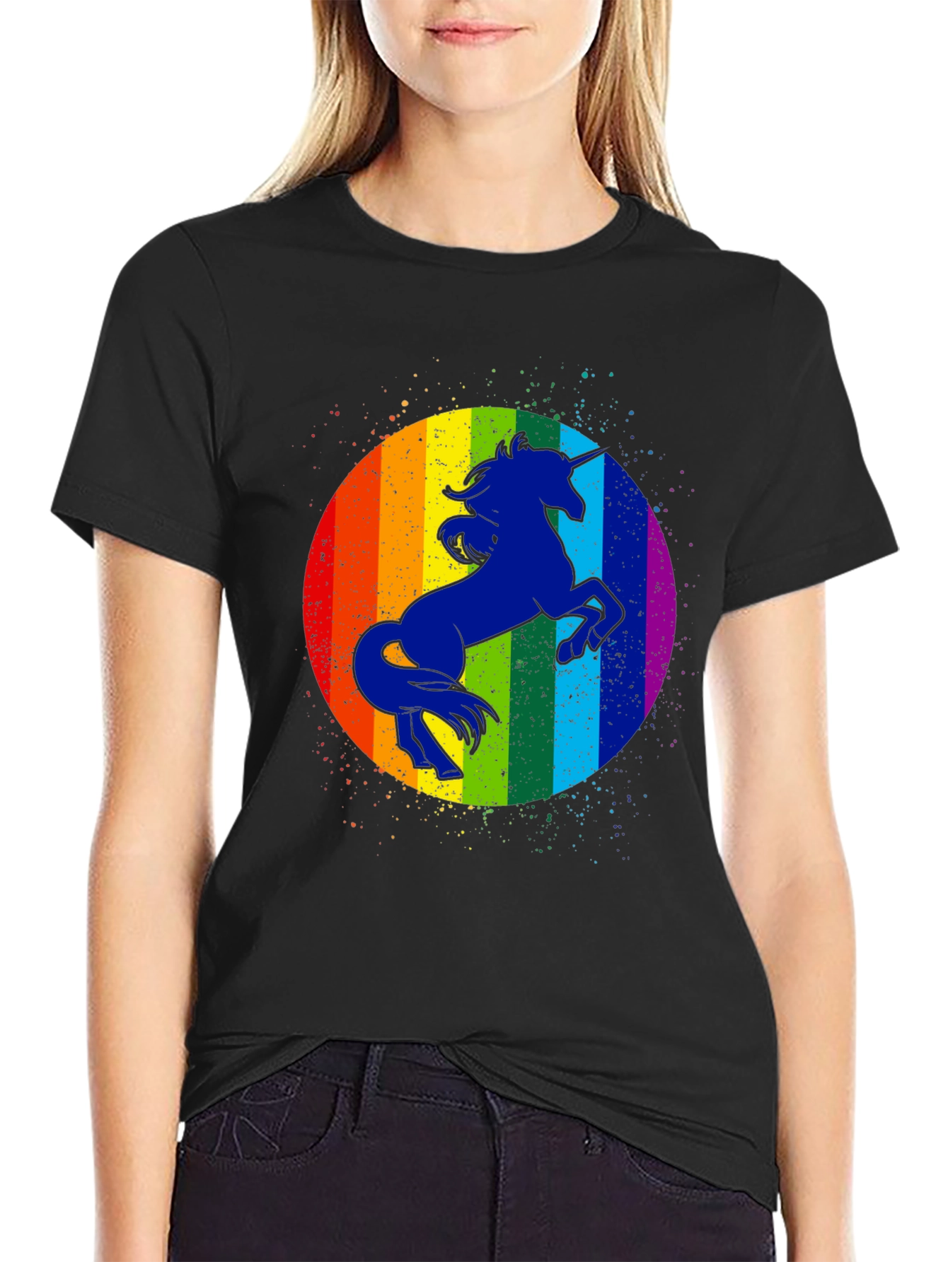 Unicorn Rainbow Graphic Tee - Mens Black T-Shirt