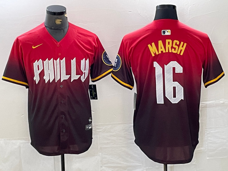 Men's Philadelphia Phillies Brandon Marsh #16 Red 2024 City Connect Limited Player Jerseys