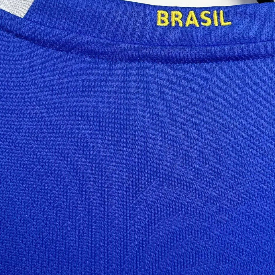 2006 Brazil Away Blue Retro Soccer Jersey Detail 3