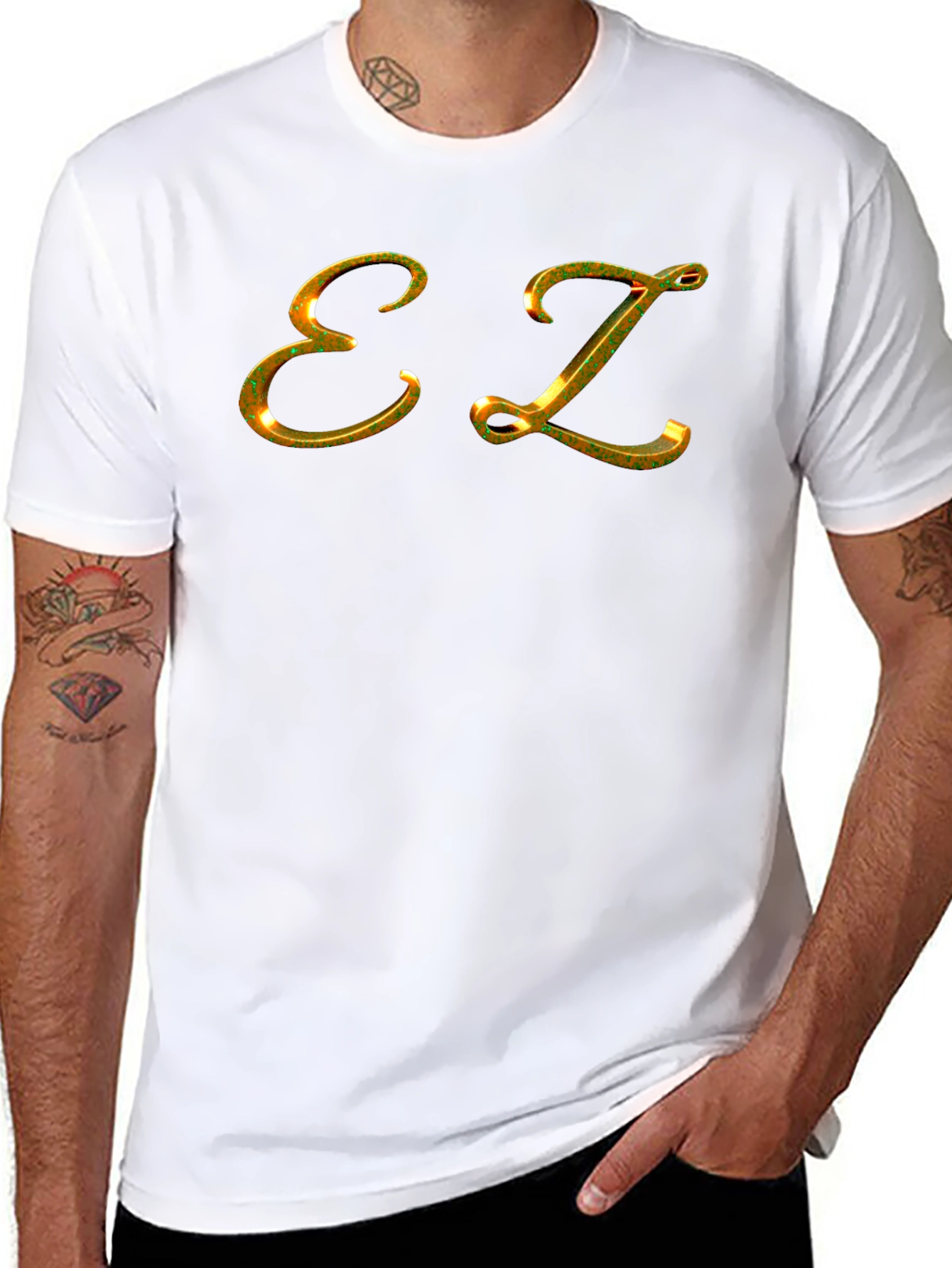 EZ Golden Letter T-Shirt - Mens Black Short Sleeve