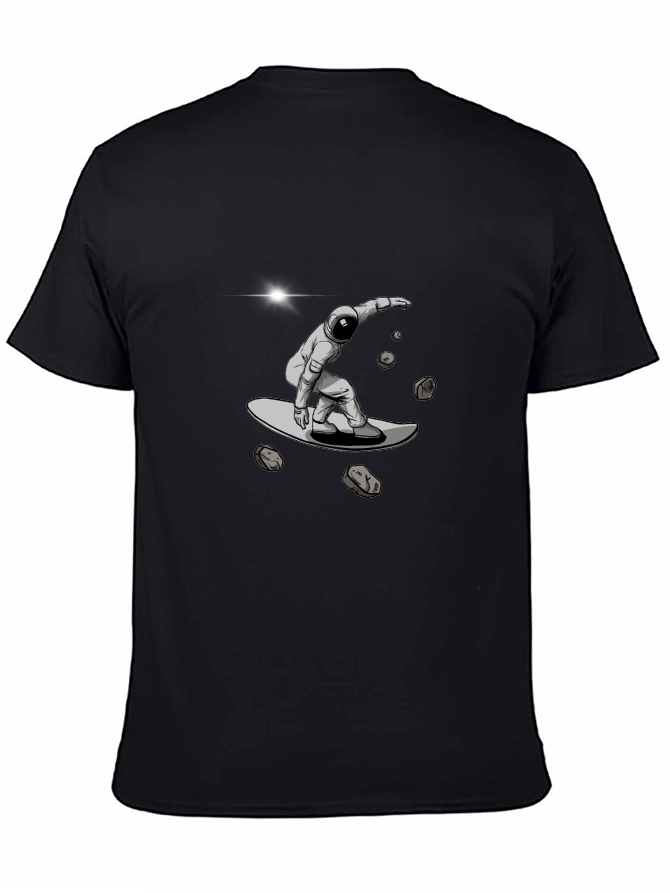 Astronaut Space Surfing Black T-Shirt