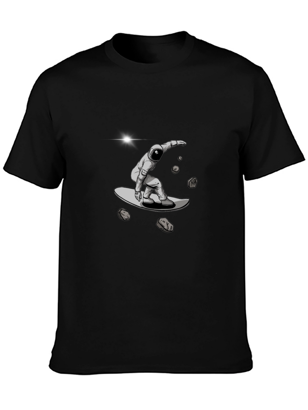 Astronaut Space Surfing Black T-Shirt