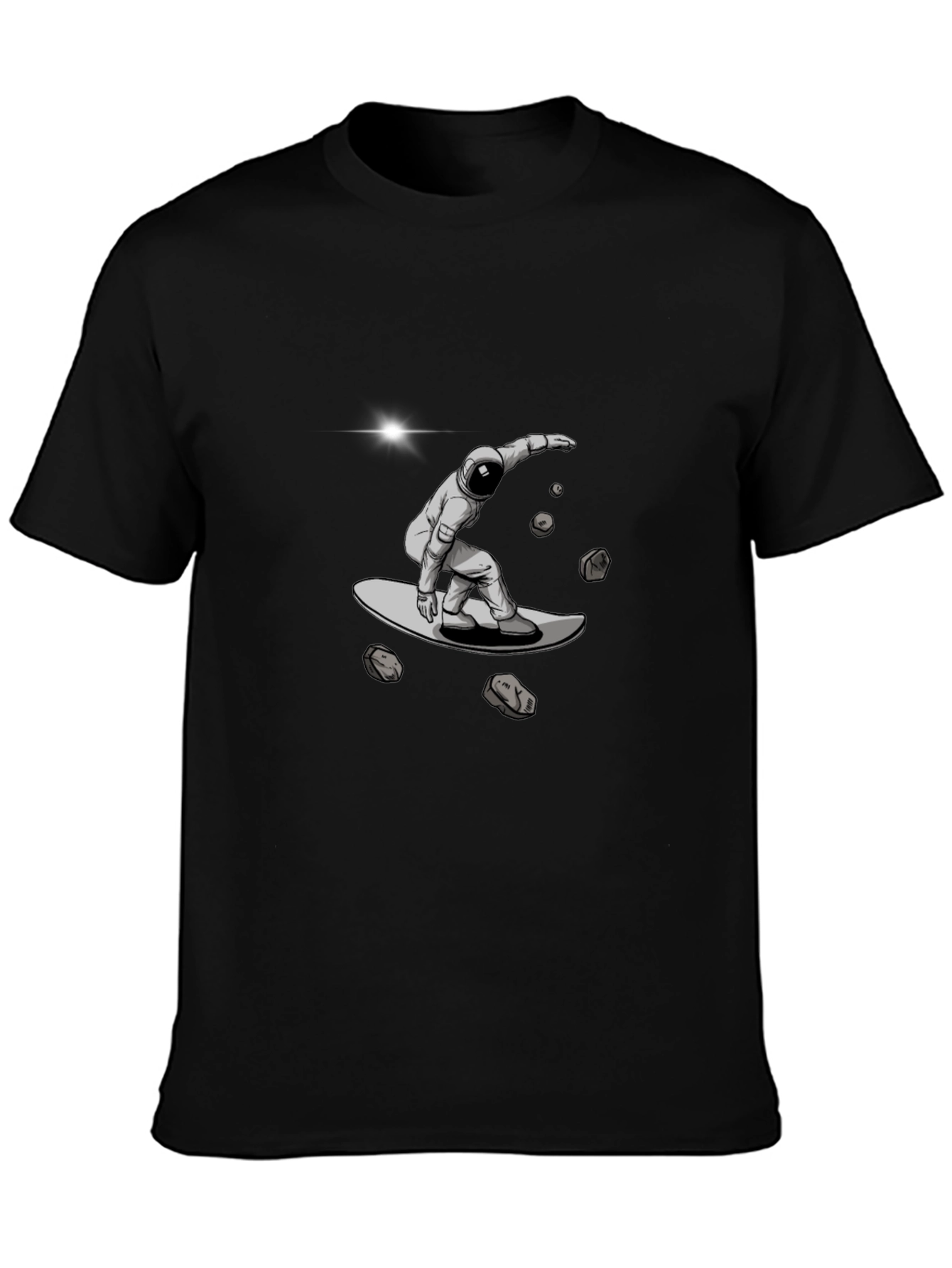 Astronaut Space Surfing Black T-Shirt