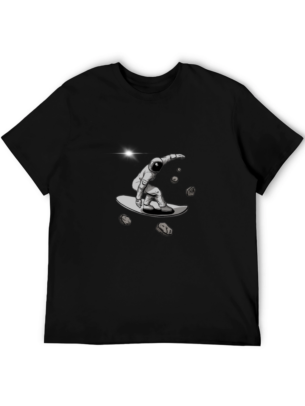 Astronaut Space Surfing Black T-Shirt