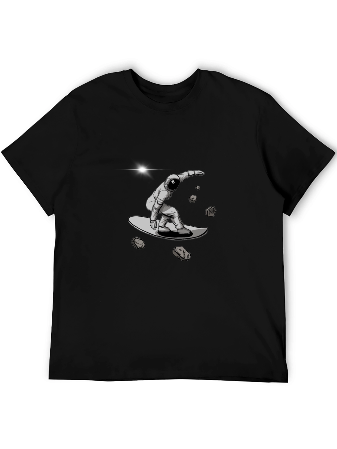 Astronaut Space Surfing Black T-Shirt