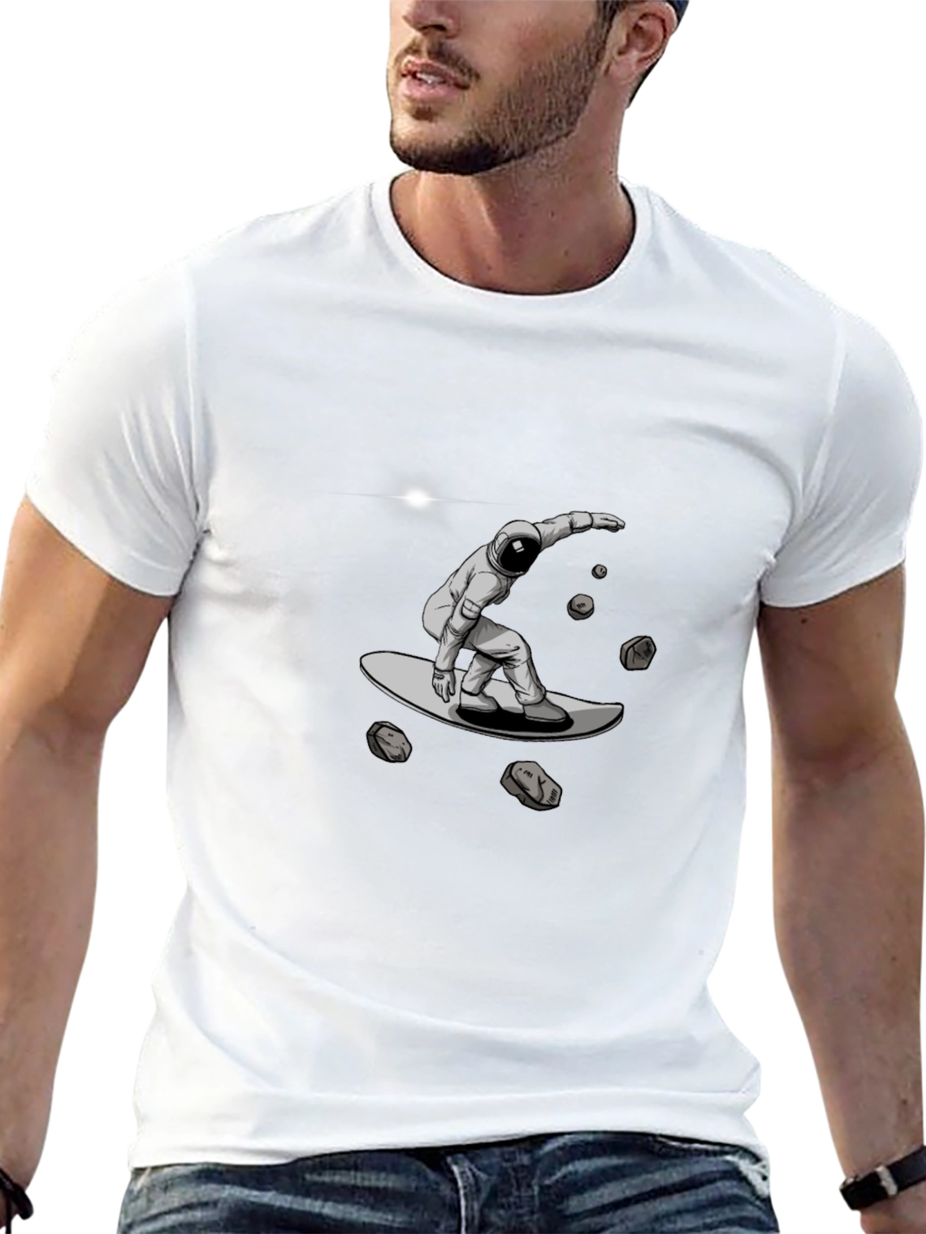 Astronaut Space Surfing Black T-Shirt