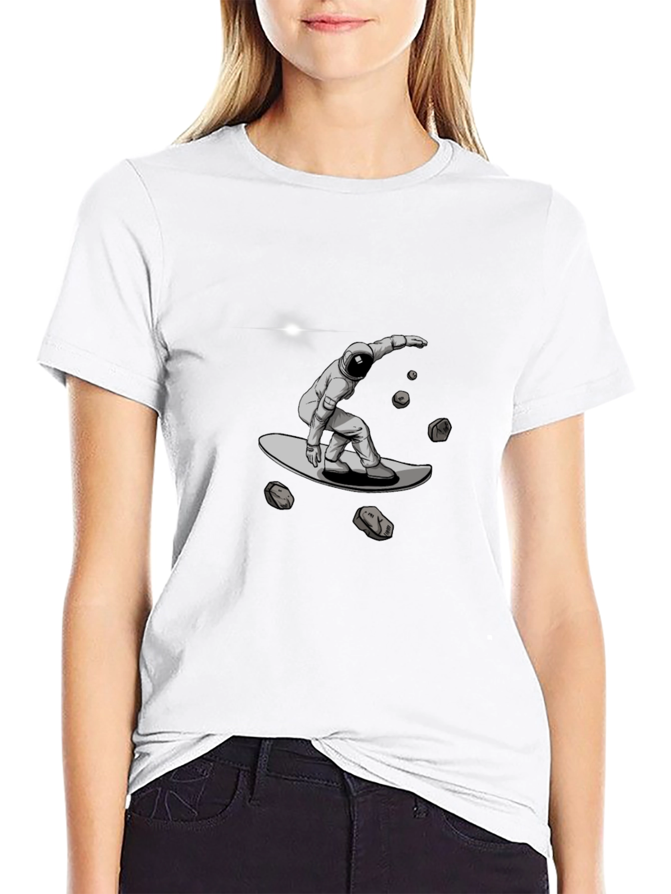 Astronaut Space Surfing Black T-Shirt