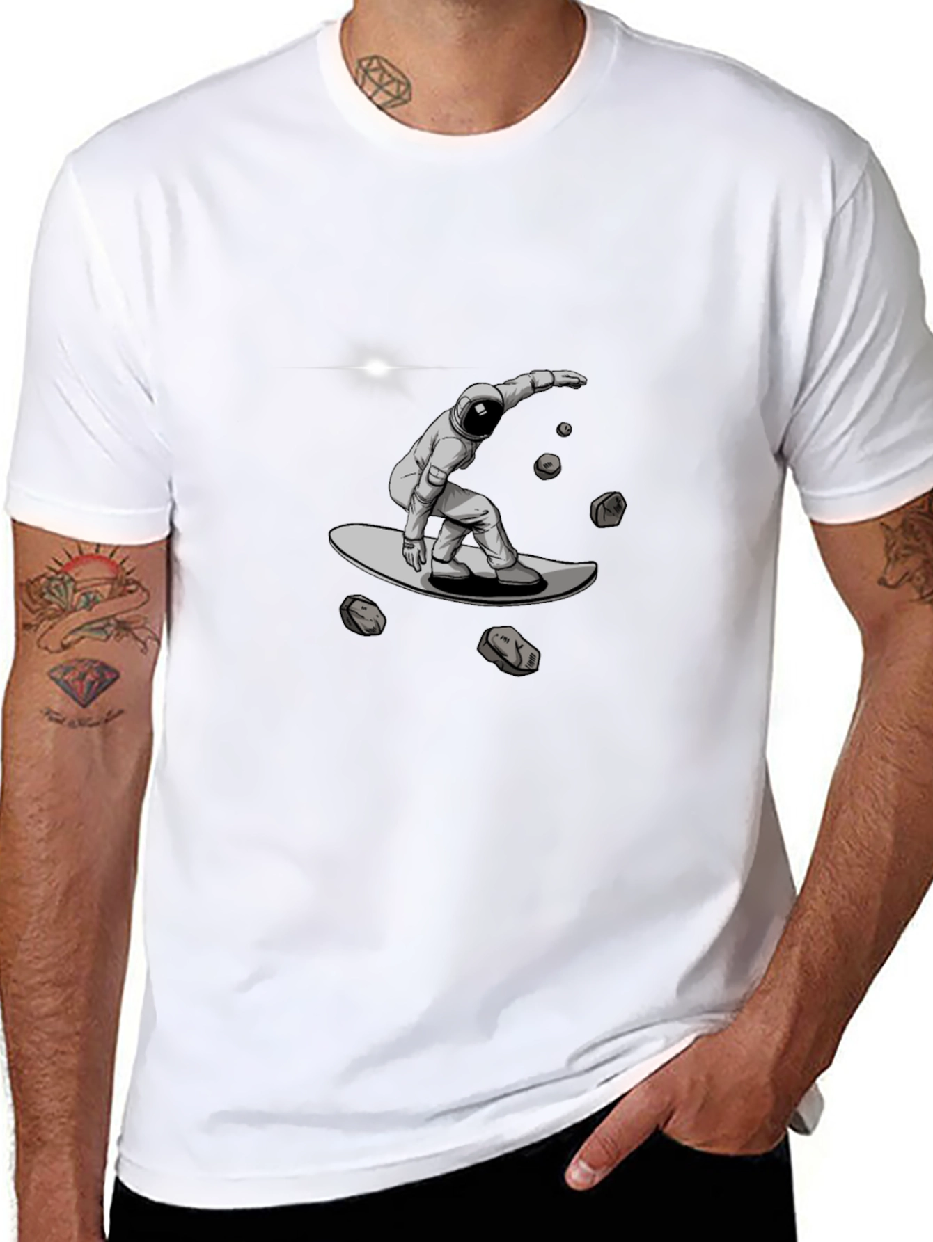 Astronaut Space Surfing Black T-Shirt