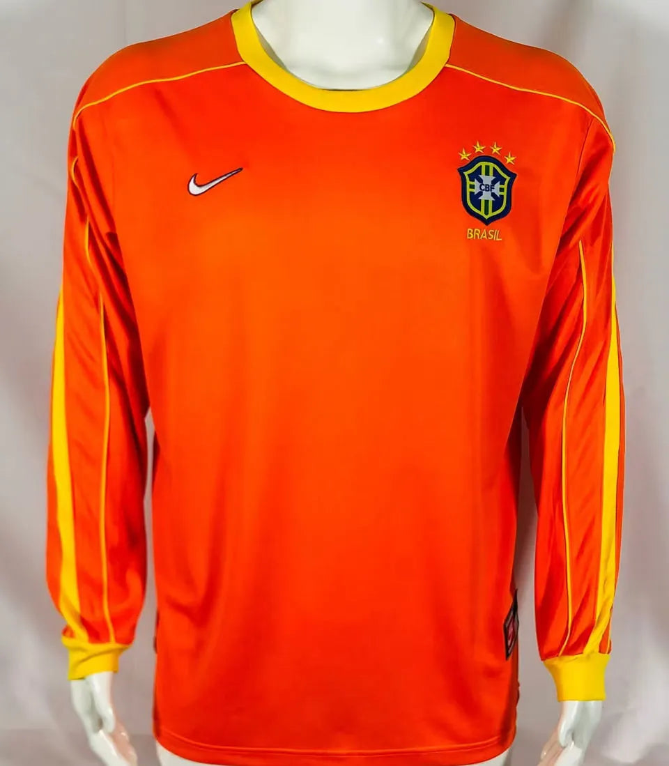 1998 Brazil GK Orange Retro Long Sleeve Jersey Front