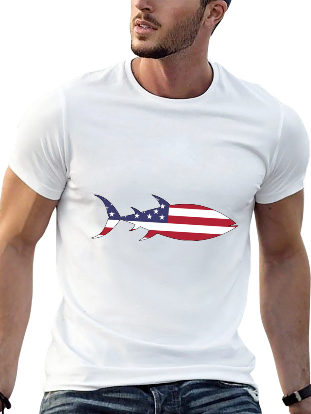 American Flag Shark Black T-Shirt