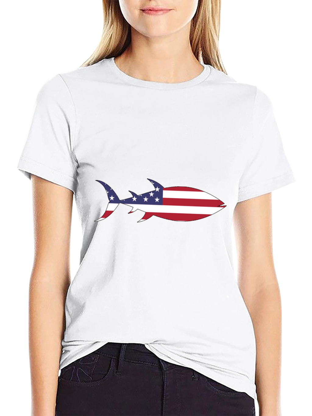 American Flag Shark Black T-Shirt