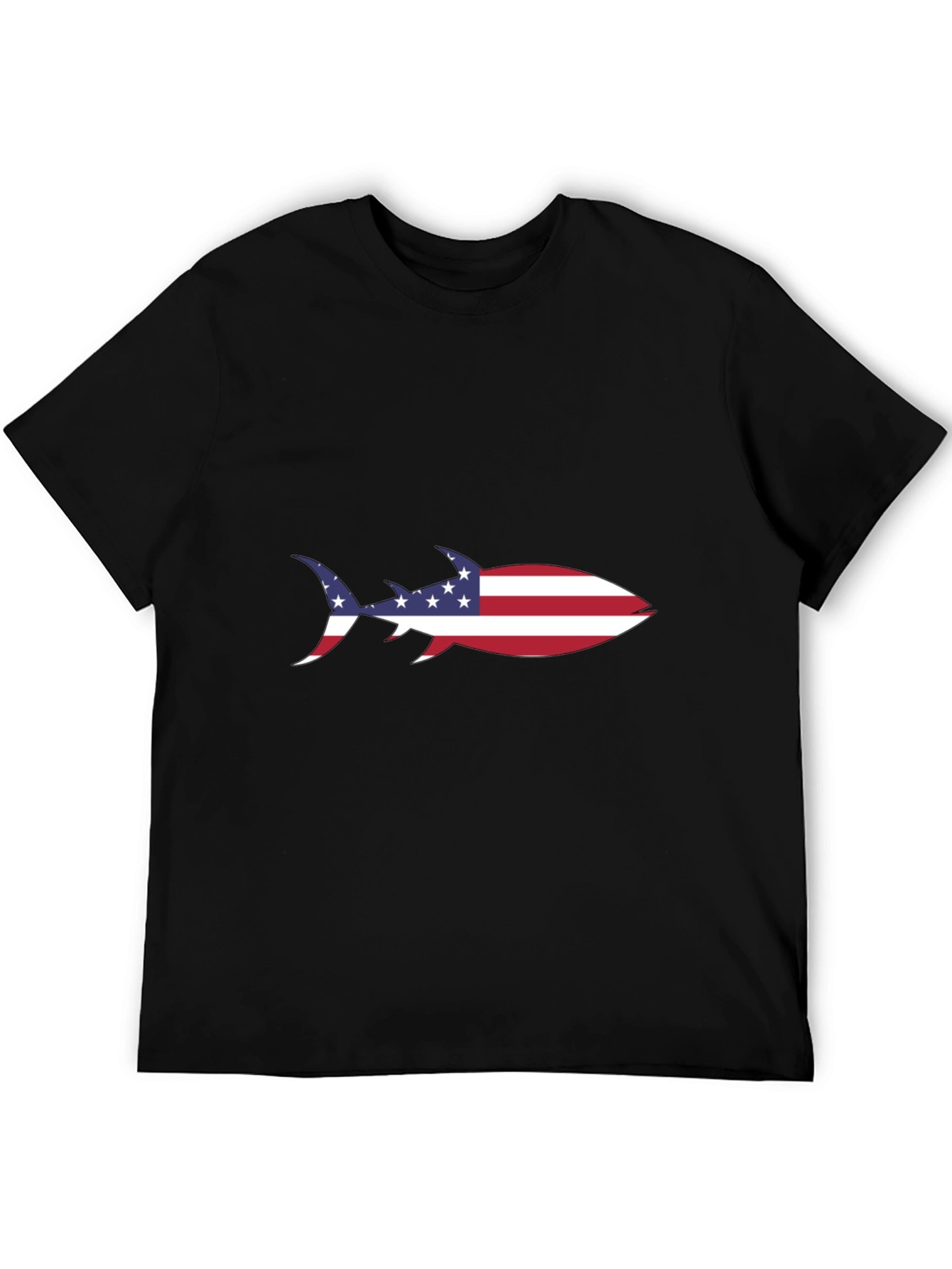 American Flag Shark Black T-Shirt