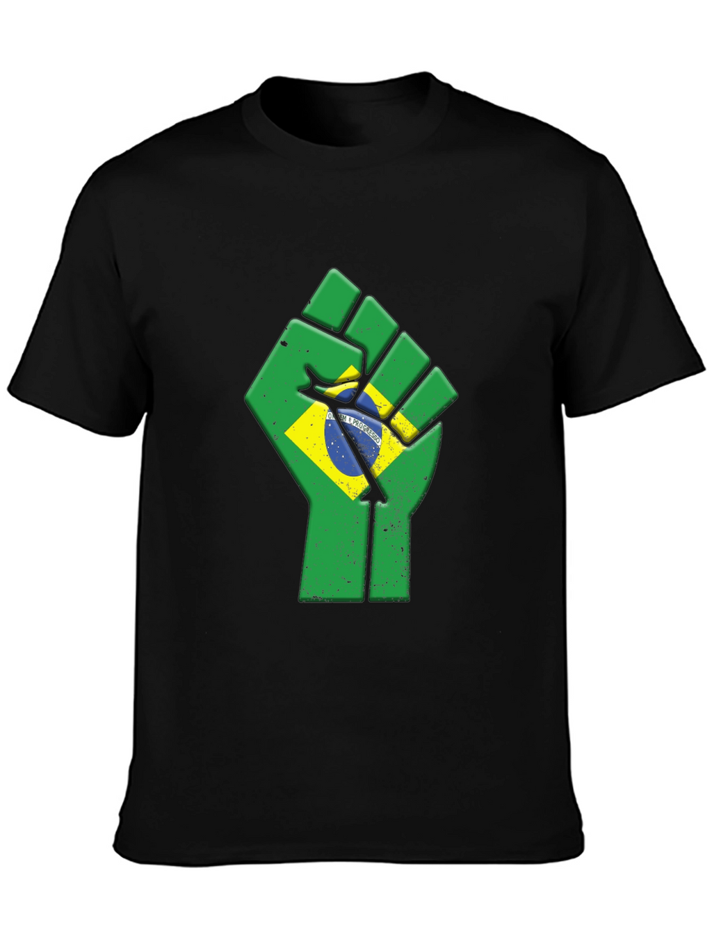 Brazil Flag Fist Black T-Shirt - Power & Patriotism