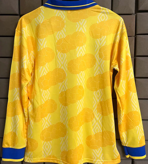 1994 Colombia Home Yellow Retro Long Sleeve Soccer Jersey Back