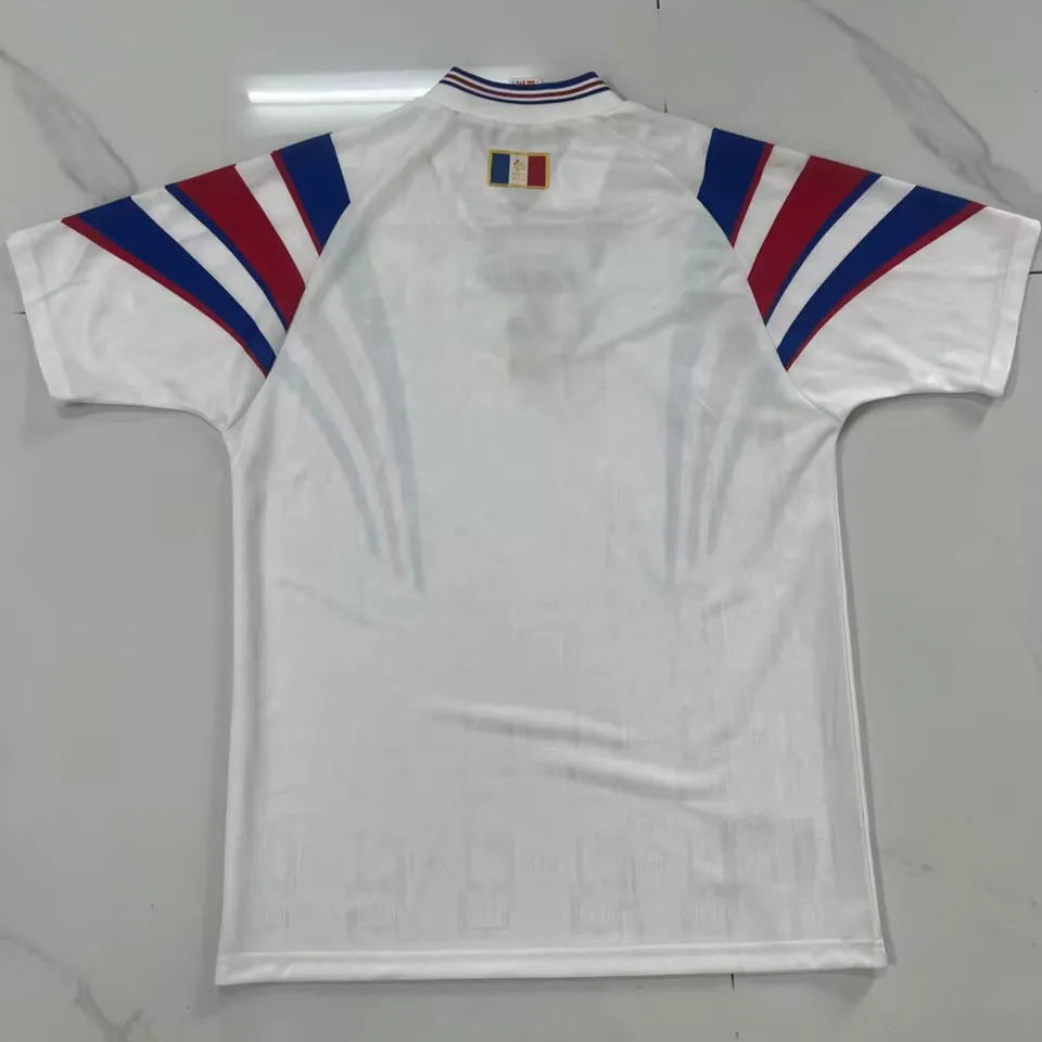 1996 France White Away Retro Soccer Jersey Detail 1